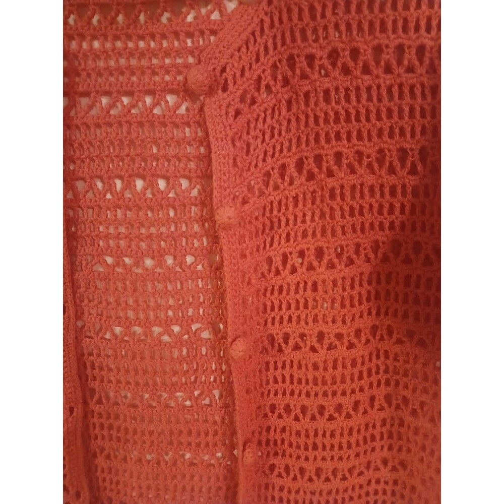 Vintage Hampshire Studio Cardigan Petite Large Pink Open Knit Boho Cottage Beach - Picture 4 of 5